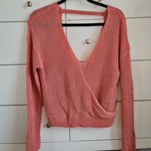 Forever 21 Vneck Knitted Sweater in a pink color size S